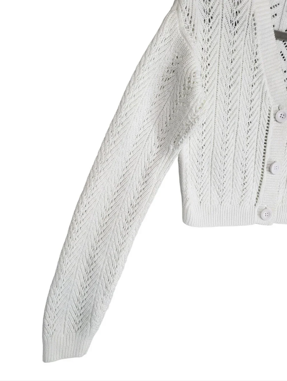 Hollister White Cable Pointelle Crochet Knit Cropped Cardigan Sweater Size XS